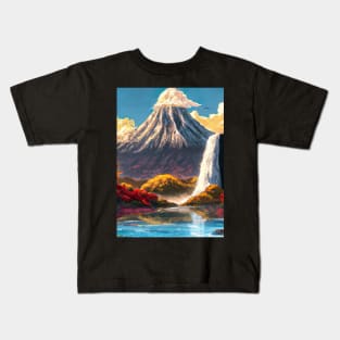 Japan Tower Waterfall Painting Kids T-Shirt